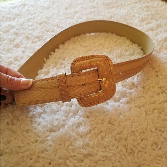 Vintage Laura Gayle Ivory Snakeskin Belt  Medium - Picture 2 of 9